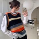 Striped Loose-fit Knit Vest As Figure - One Size
