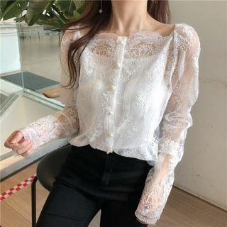 Set: Sheer Lace Shirt + Camisole Top