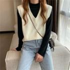 Long-sleeve Top / V-neck Knit Vest