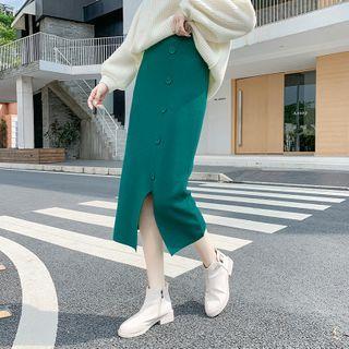 Slit Plain Knit Midi Skirt