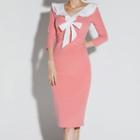 3/4-sleeve Ribbon Sheath Dress
