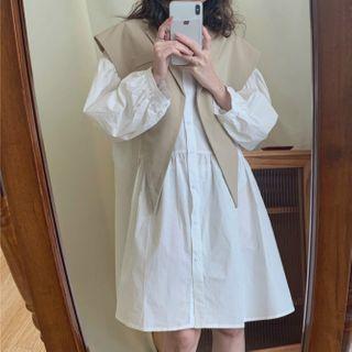 Lantern-sleeve Shift Dress / Cape