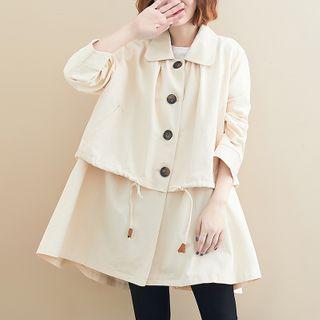 Drawstring Paneled Buttoned Jacket