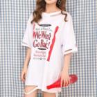 Ripped Elbow-sleeve Printed Long T-shirt