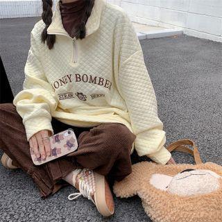 Lettering Half-zip Quilted Sweatshirt