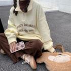 Lettering Half-zip Quilted Sweatshirt