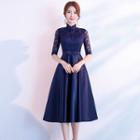 Elbow-sleeve Traditional Chinese Midi Prom Dress