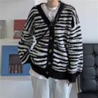Long-sleeve Zebra Cardigan Stripes - Black & White - One Size