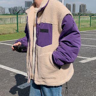 Fleece-panel Color-block Sleeve Jacket