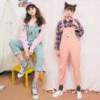 Tie Strap Embroidered Corduroy Pinafore Jumpsuit