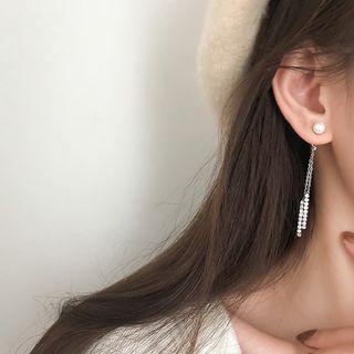 925 Sterling Silver Faux Pearl Rhinestone Fringed Earring 1 Pair - 925 Silver - As Shown In Figure - One Size