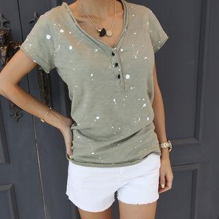 V-neck Paint-splatter Henley