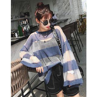 Striped Sheer Long Sleeve T-shirt