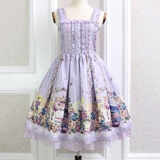Floral Print Lace Trim Sleeveless Dress