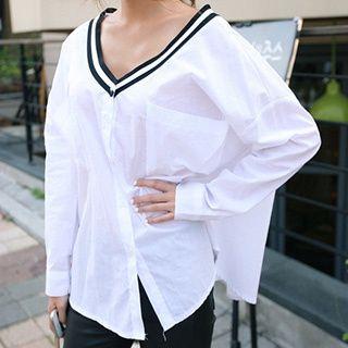 Contrast V-neck Blouse