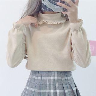 Long-sleeve Frill-trim Turtleneck Top