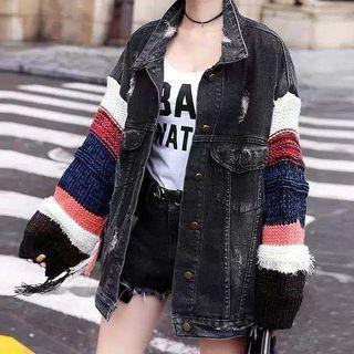 Color Block Distressed Denim Jacket