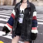 Color Block Distressed Denim Jacket