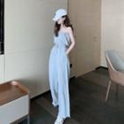 Strapless Striped Wide-leg Jumpsuit Gray - One Size