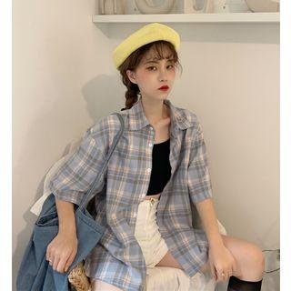 Plaid Loose-fit Elbow-sleeve Shirt