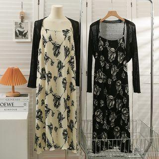 Set: Sleeveless Printed Mini Dress + Cape Top