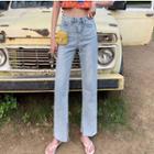 Slit Straight-cut High-waist Jeans
