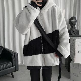 Contrast Color Fleece Zip-up Hoodie