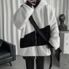 Contrast Color Fleece Zip-up Hoodie