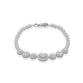 Elegant And Fashion Geometric Pattern Imitation Pearl Bracelet With Cubic Zirconia 17cm Silver - One Size