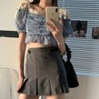 Detachable Sleeve Cropped Blouse / Pleated Mini A-line Skirt