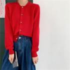 Plain Button-up Cardigan Red - One Size