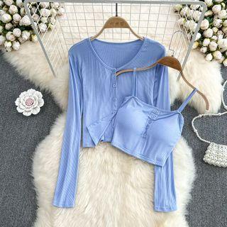 Set: Plain Crop Camisole + Cardigan