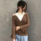 Color Block Cut Out Shoulder Sweater