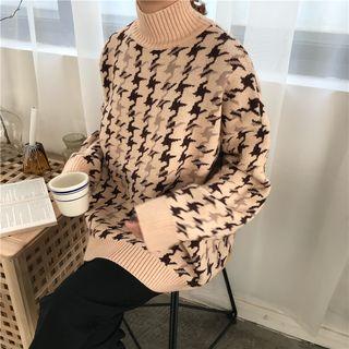 Mock Neck Houndstooth Sweater