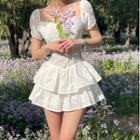 Short-sleeve Lace Layer Mini Dress