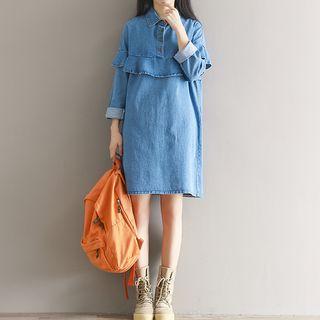 Ruffle Trim Denim Shirtdress