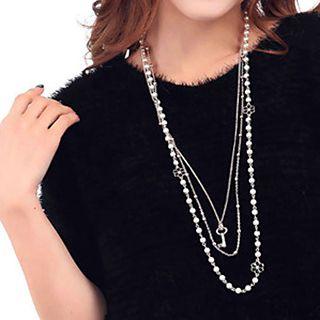 Faux Pearl Flower Key Necklace