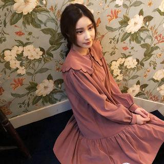 Scallop-collar Ruffle-hem Shirtdress Light Pink - One Size