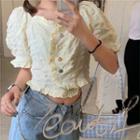 Puff-sleeve Asymmetric Cropped Blouse