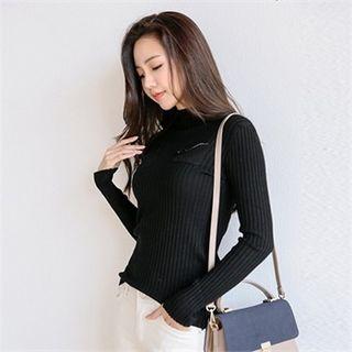 Mock-neck Pocket-front Knit Top