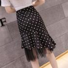 Dotted Ruffle Pencil Skirt