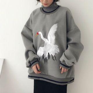 Mock Neck Printed Pullover Gray - One Size