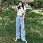 Short-sleeve Knit Top / Straight Fit Jeans / Set
