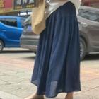 Linen Maxi A-line Skirt Dark Blue - One Size