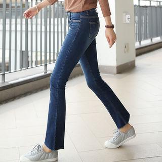 Hidden Band-waist Distressed Semi Boot-cut Jeans