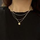Layered Round Pendant Necklace Gold - One Size