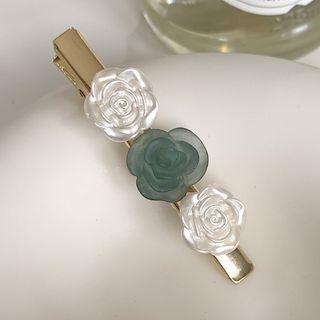 Rose Alloy Hair Clip Hair Clip - White & Green - One Size