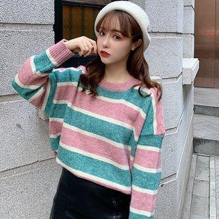 Wide-stripe Round Neck Sweater