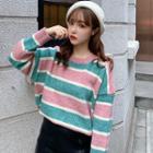 Wide-stripe Round Neck Sweater