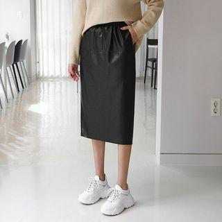 Drawstring Seam-trim Midi Pleather Skirt